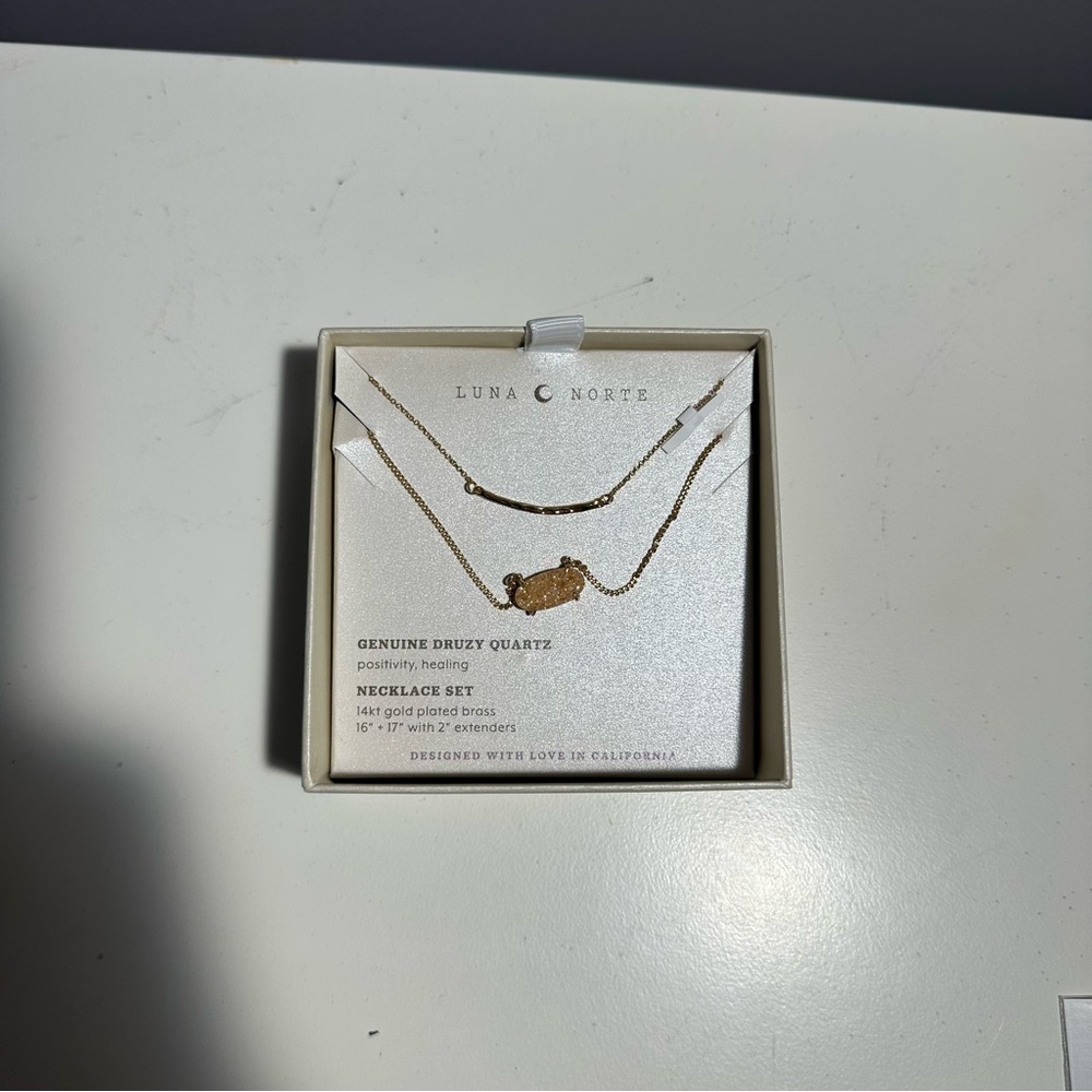 Gold Druzy Quartz Necklace Set